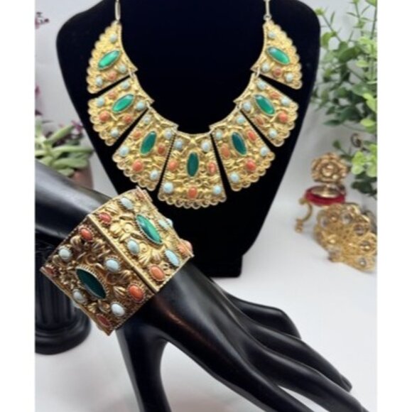 Gorgeous Vintage Silver Tribal With Semi Precious Stones Sterling Silver Set - Picture 16 of 16